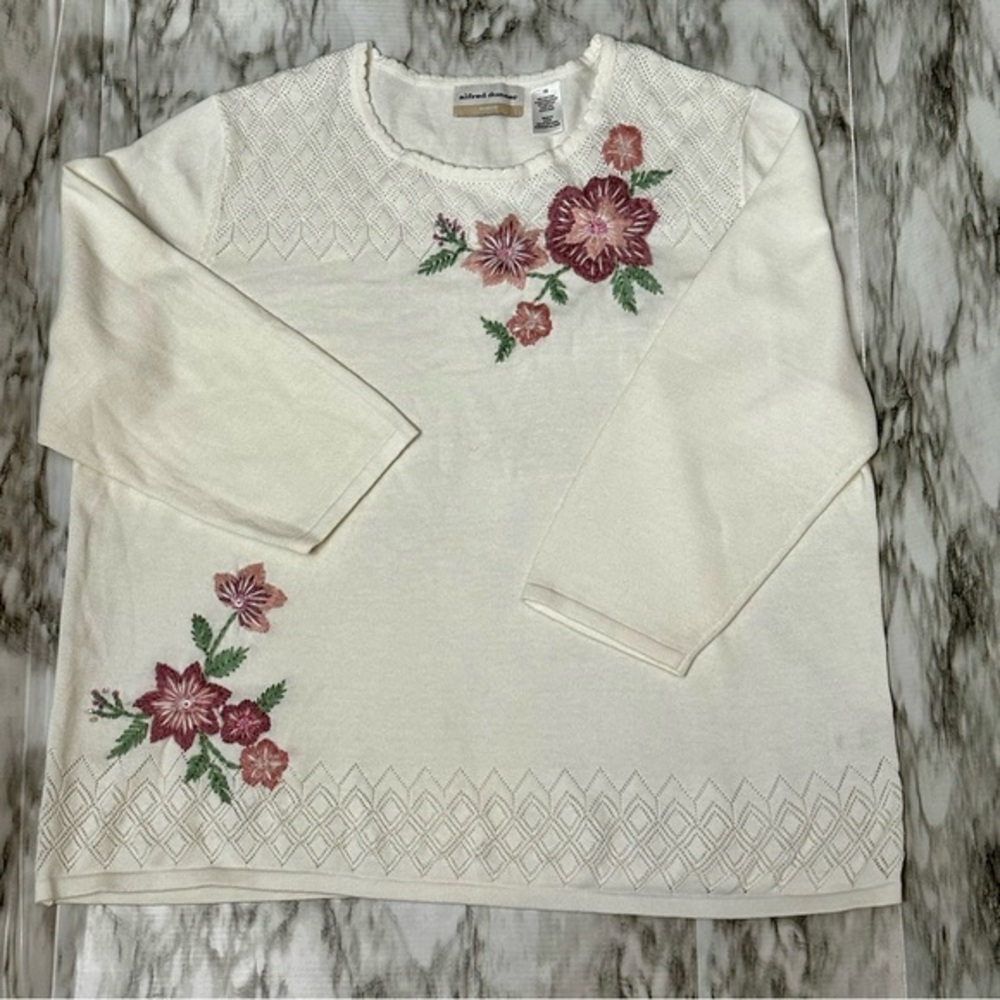 Cream White Cottage Core Womens Size 1X Knit Sweater Coquette Coastal Granny